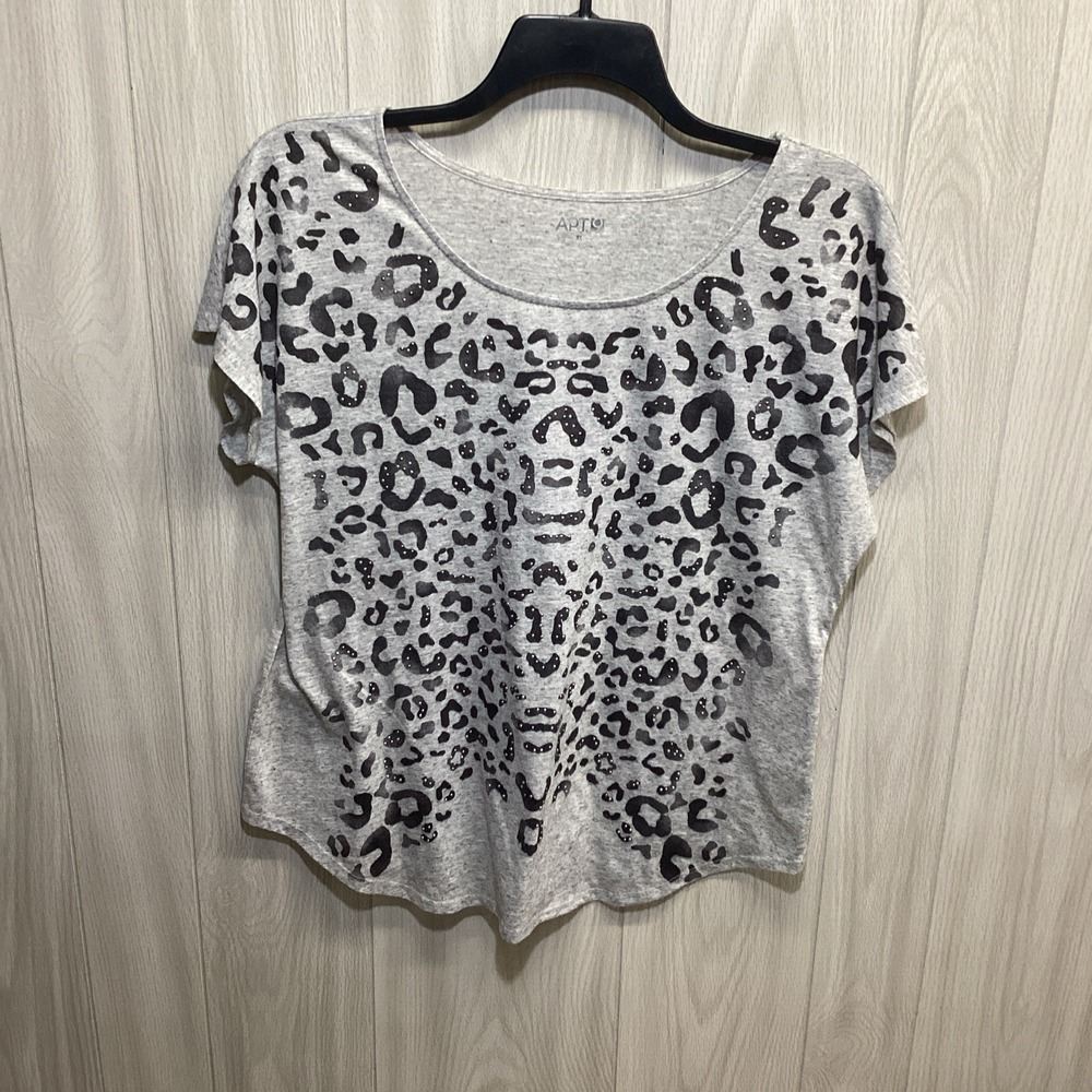 APT 9 Women's (Size Xl) Short Sleeve Round Neck Shirt Animal Print Poly Linen‎